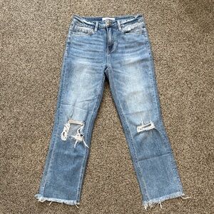 Distressed Light Blue Straight Leg Women's Jeans
